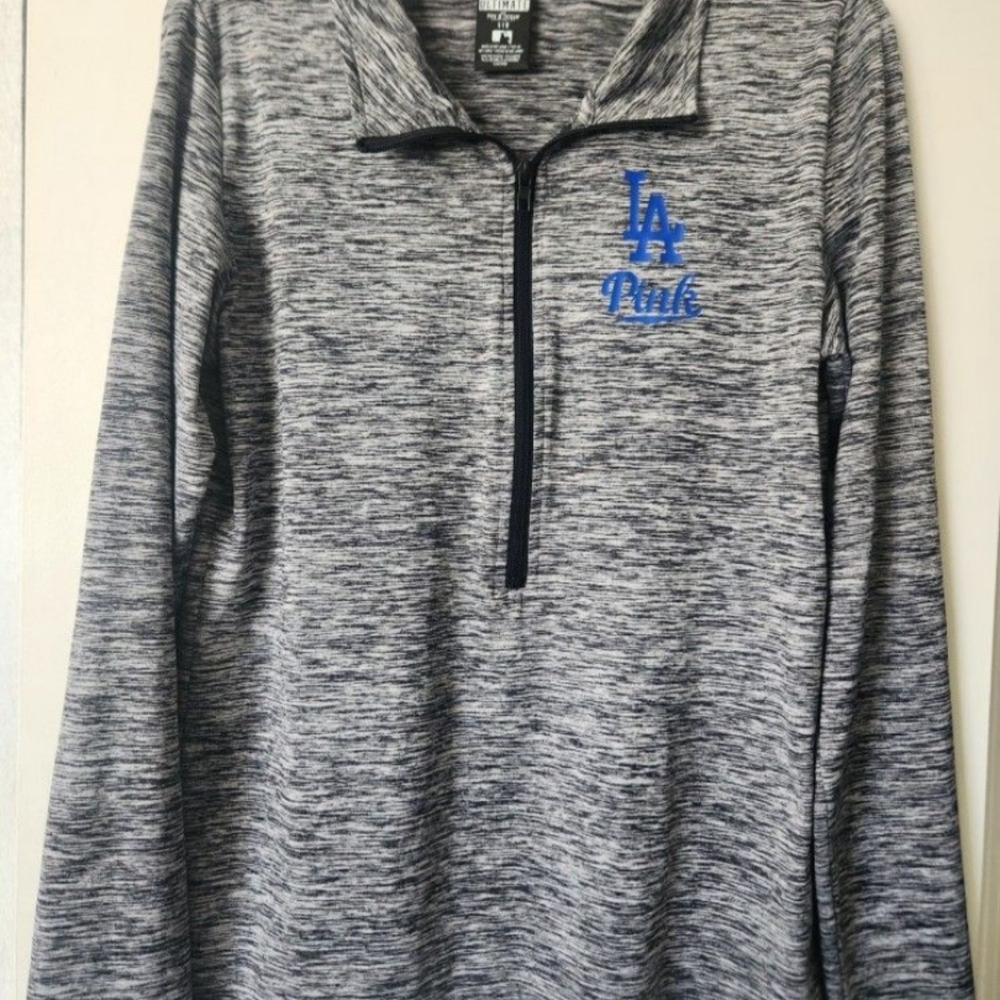 PINK Victoria's Secret Dodgers Gray Half Zip-Up Sweater